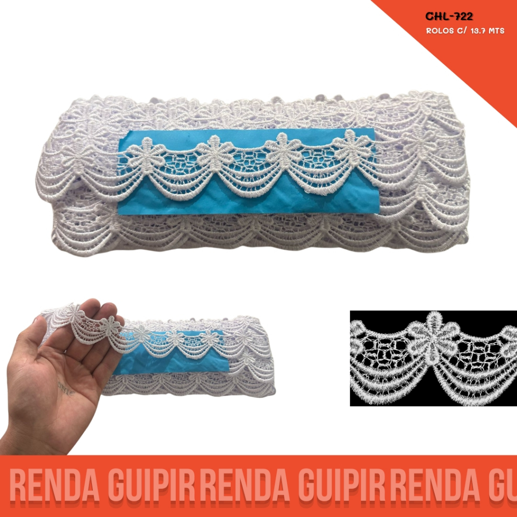 Renda Guipir  CHL-722 4.5 Cm -  Rolo C/13.7 Metros COR:BRANCO