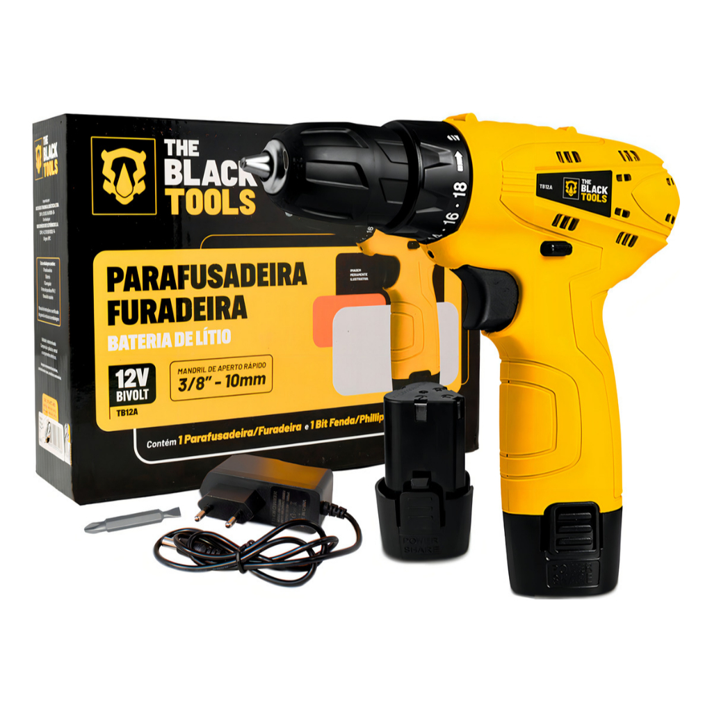 Parafusadeira Furadeira The Black Tools Tb12a 3/8 127/220v A Bateria 12v Cor Amarelo Frequência 60hz - Home & Living