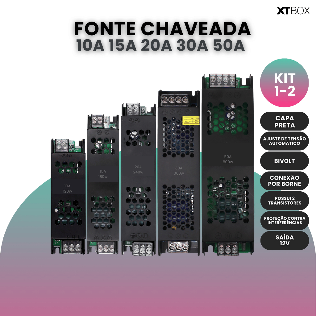 Fonte Chaveada 12v 10A|15A|20A|30A|50A Capa Preta P/ Cftv Fita Led Som Automotivo Bivolt