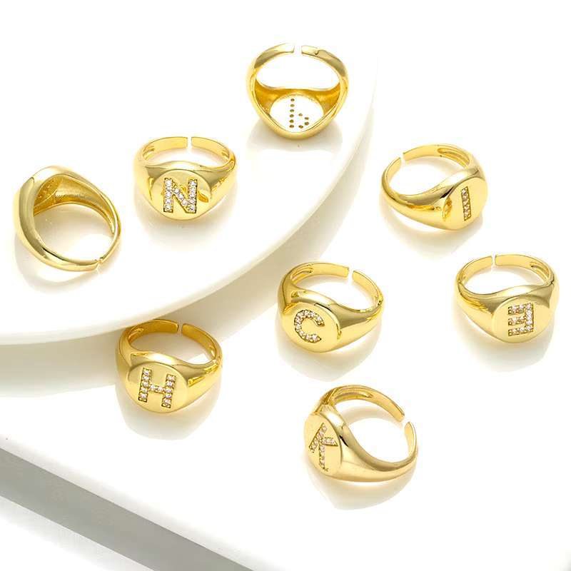 Anel de Letra Dourado com Zircônia Dedo Regulável - Estilo Sofisticado em Oferta na Shopee