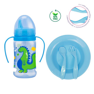 Kit Refeição Para Bebê Prato + Copo c/ Tampa e Alças