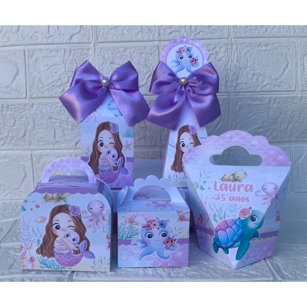 Kit Festa Sereia Personalizados Lembrancinhas Caixinhas para Festa PEGUE E MONTE em Oferta na Shopee