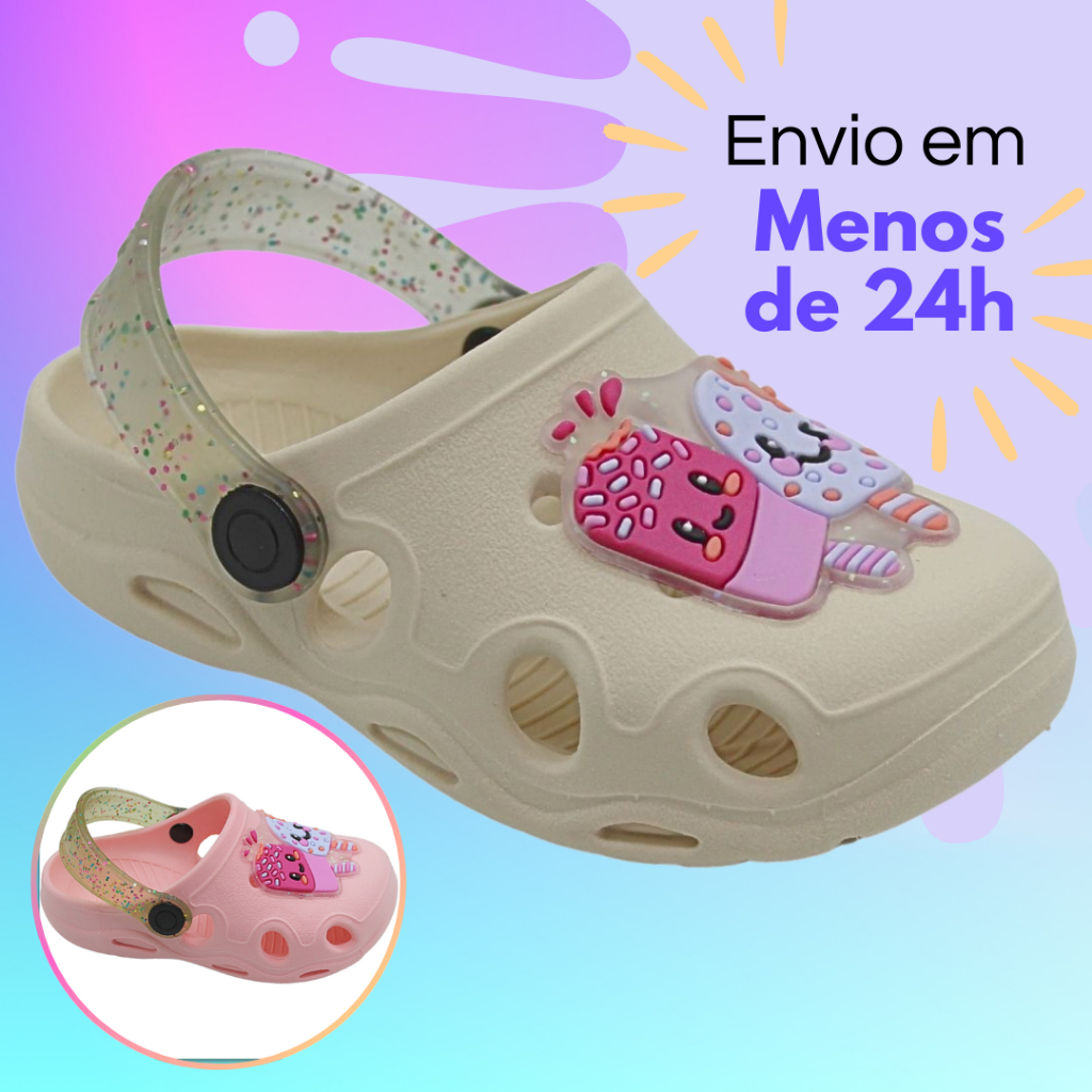 Crocks Feminino Infantil Babuche Infantil Sandália infantil Menina Papete Bege