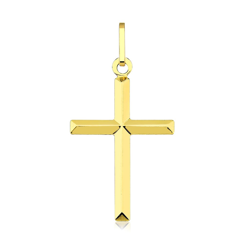 Pingente de ouro 18k cruz lisa facetada em Oferta na Shopee