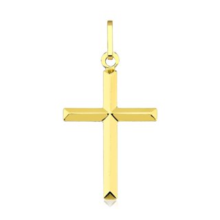 Pingente de ouro 18k cruz lisa facetada em Oferta na Shopee