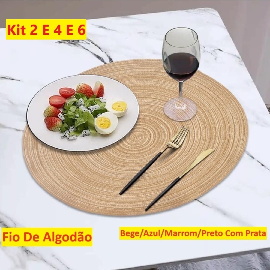 Jogo Americano Descanso Redondo De Algodão 6 ou 4 Ou 2Uni 38cm De Mesa Decoração Cozinha