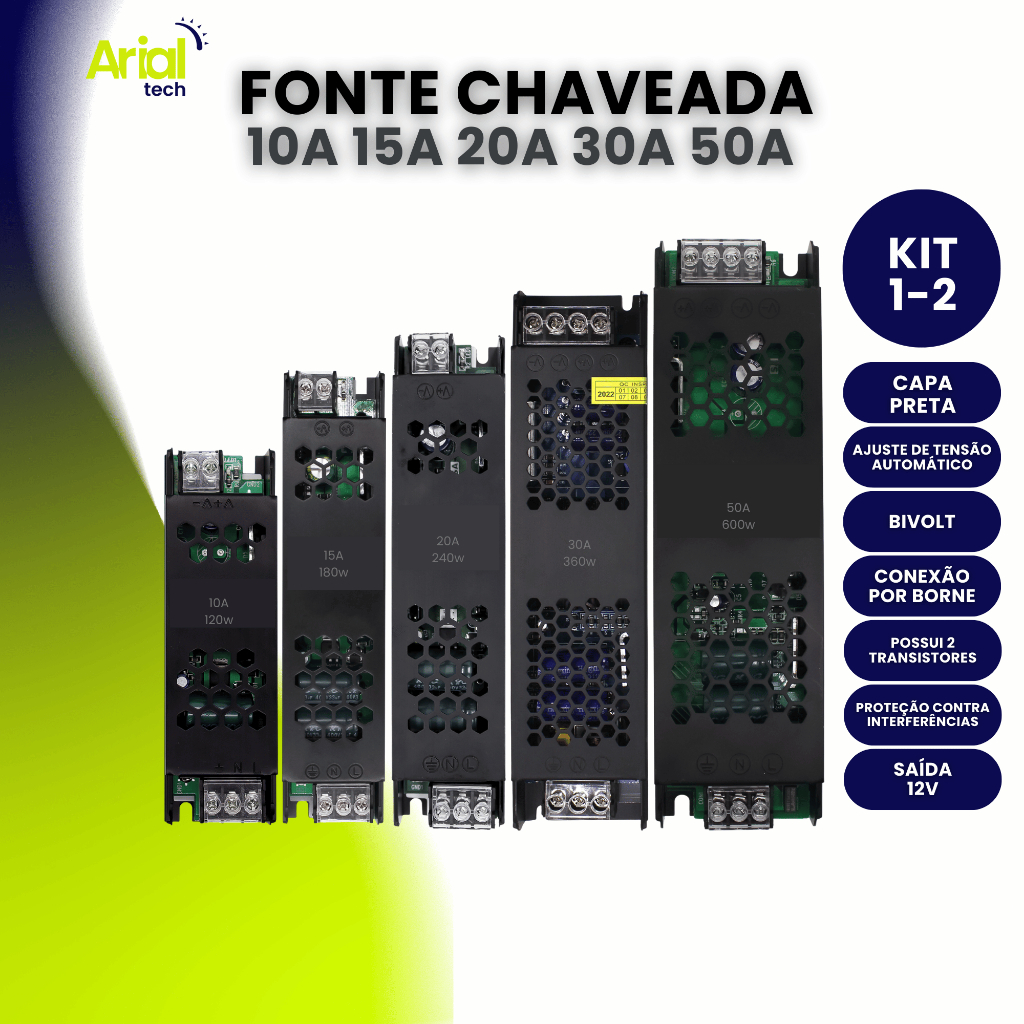 Fonte Chaveada 12v 10A|15A|20A|30A|50A P/ Cftv Fita Led Capa Preta Bivolt em Oferta na Shopee