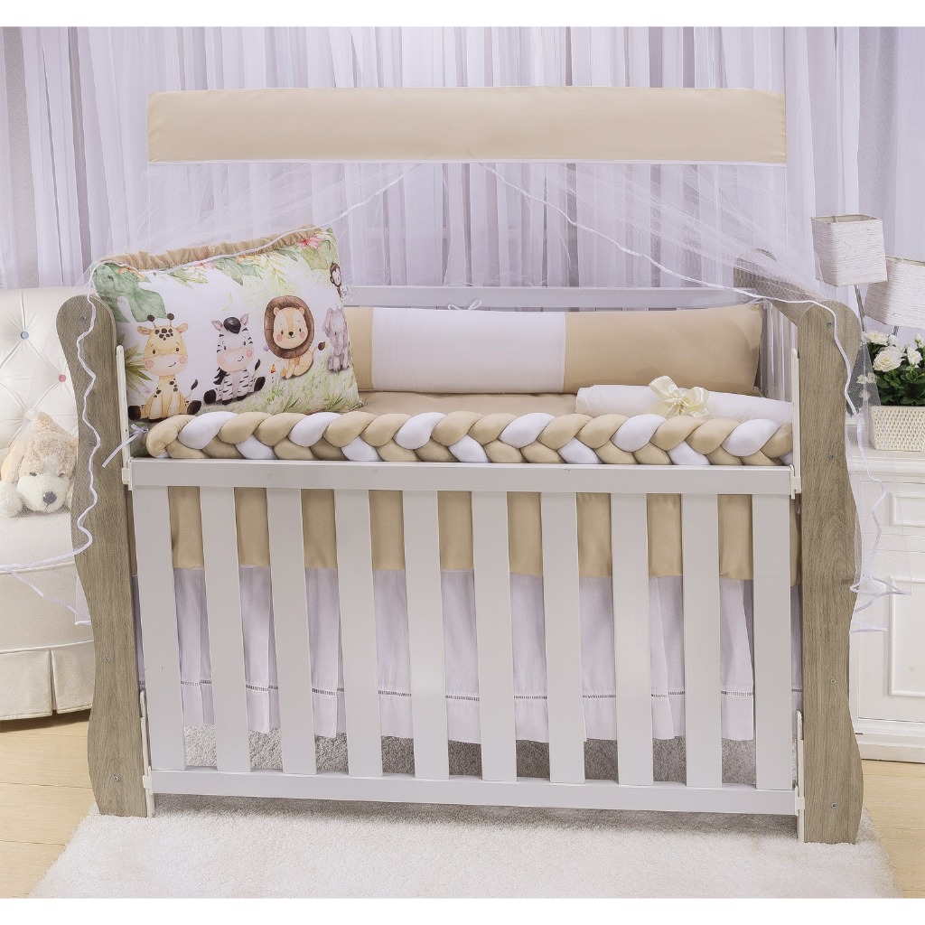 Kit Berço Safari Menino 10 Peças Completo Com Trança E Mosquiteiro em Oferta na Shopee