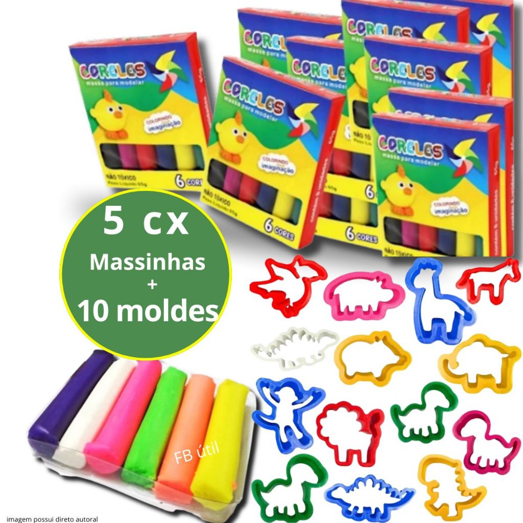 Kit 5 Massinha de Modelar + 10 Moldes Brinquedo Infantil Festa Lembrancinha em Oferta na Shopee