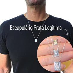 Escapulário Mini Prata 925 Legítima Sagrado Coração de Jesus+ Nossa Senhora do Carmo 60cm Masculino/Feminino