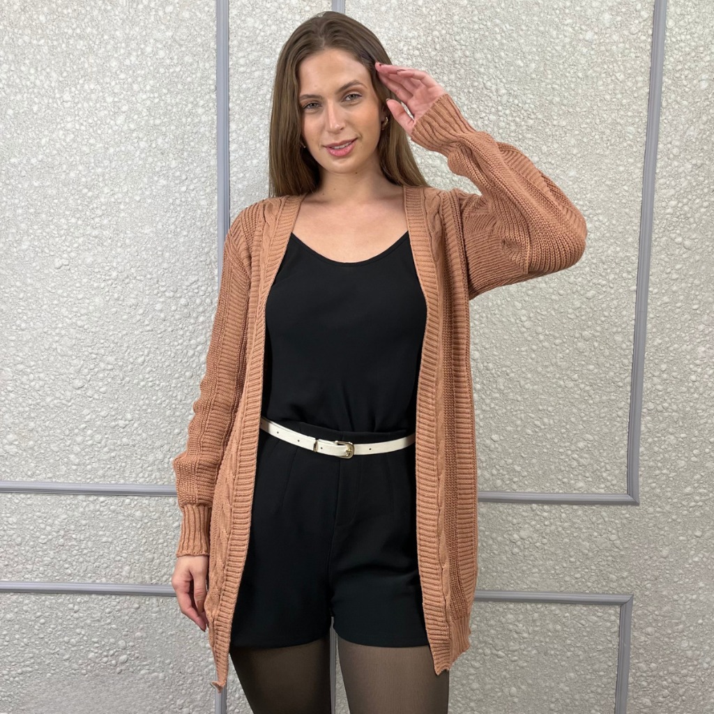 Kimono Cardigan Feminino Tricô Blaser Casual Casaco Inverno Trança
