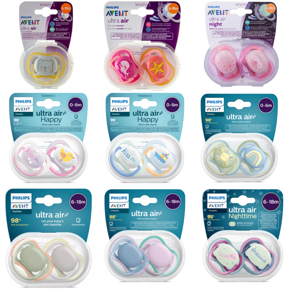 Kit C/ 1 ou 2 Unidades Chupeta Ultra Air Bico Simétrico Avent Philips 0-6m 6-18m 18m+ Todo...