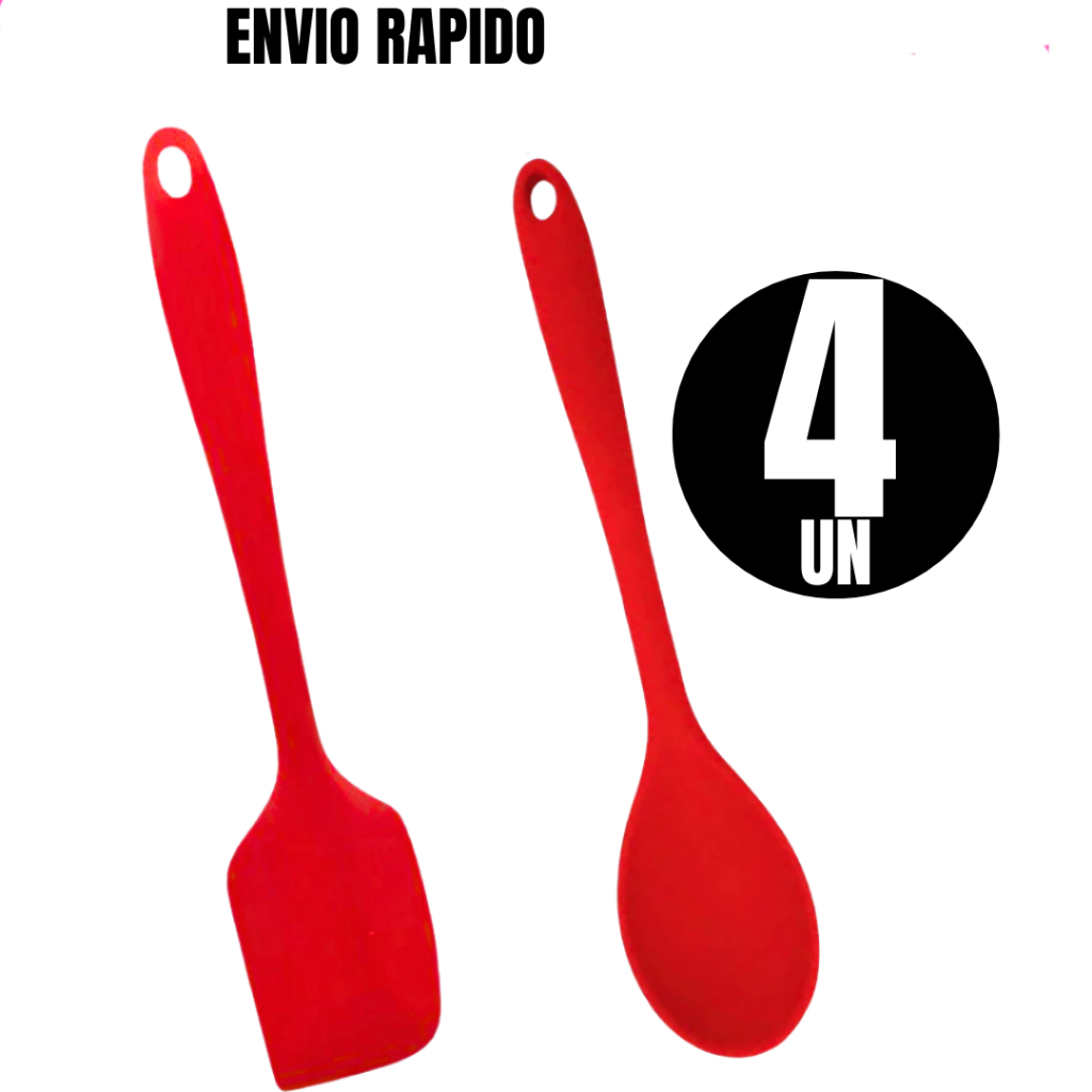 Conj 4 E 2de Espátula Silicone com Colher de Silicone Não Risca Panela Chocolates Bolos e Refeições