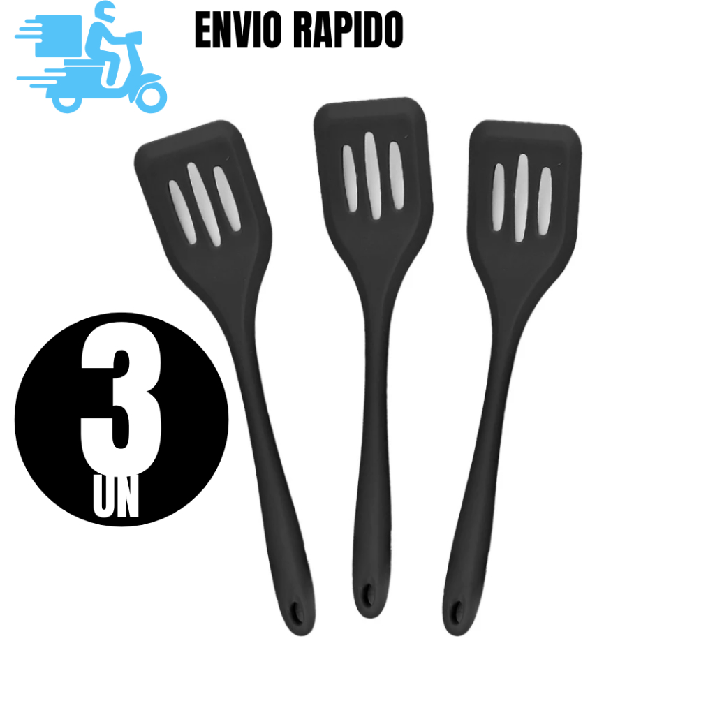 Conj 3 e 1Espátula de Silicone Vazada Chapeiro Antiaderente Utensílio de Cozinha Restaurante