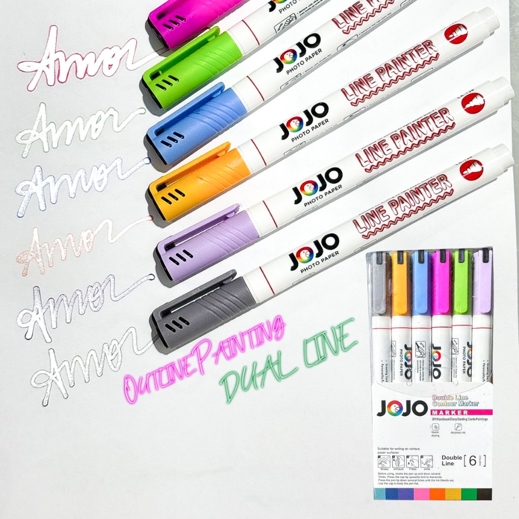 Kit Caneta Outline Marker Linha Dupla Metálica Arte Contorno Dual Line Papelaria Fofa Kawaii em Oferta na Shopee