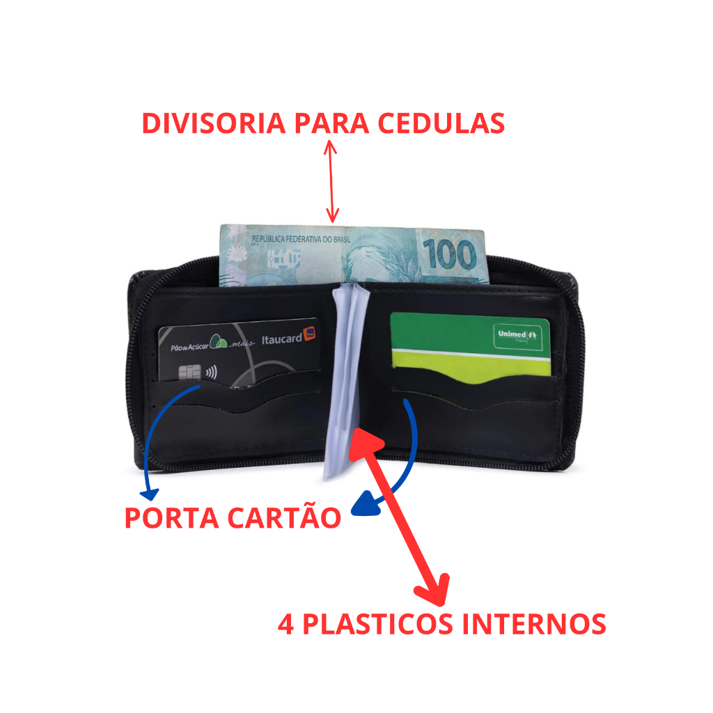 carteira masculina grande couro fecho ziper rg porta cartao — imagem 2 de 2