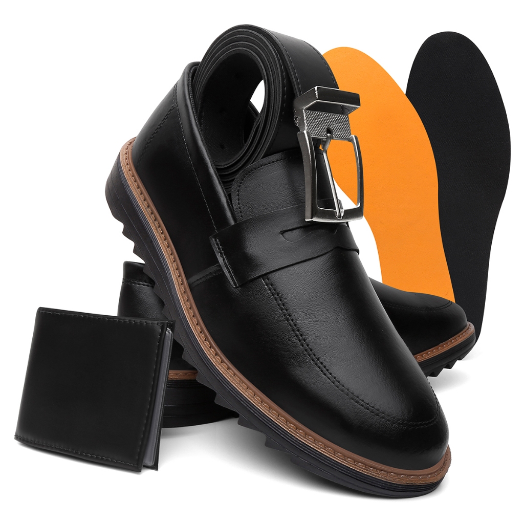Kit Sapato Mocassim Oxford Solado Tratorado + Carteira + Cinto