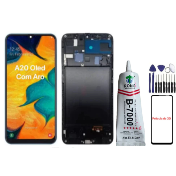 Tela Frontal Display Touch Compatível Galaxy A20 A205 Incell&Oled Amoled Lcd Sem Aro / Com Aro A Pronto Entrega