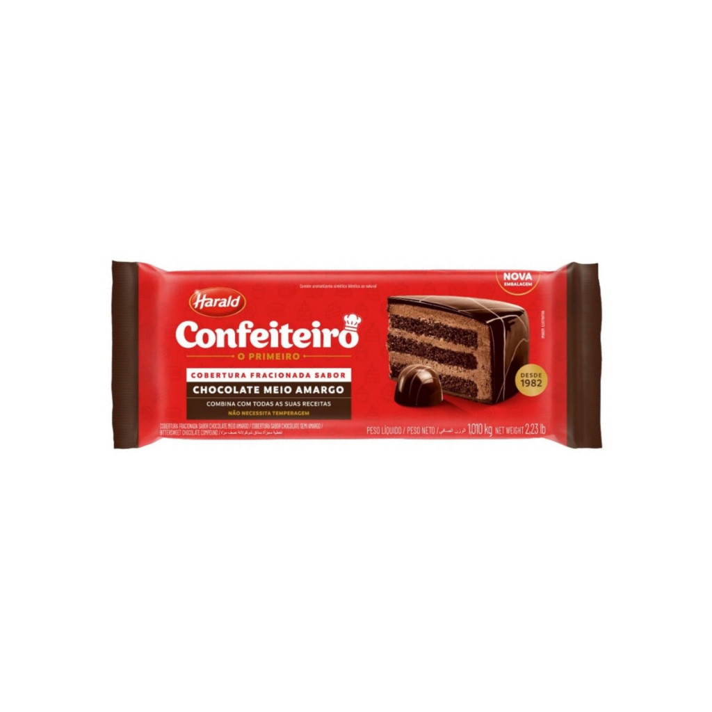 Cobertura Confeiteiro Meio Amargo Harald Barra 1,010kg Chocolate Fracionado