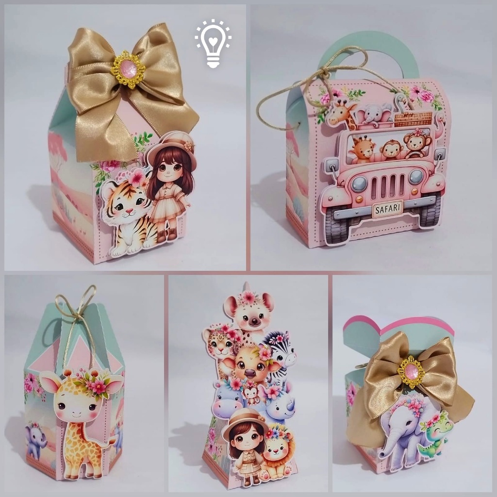 Lembrancinhas Personalizadas PEGUE E MONTE Safari Rosa Kit Festa Caixinhas Personalizadas Chá Mesversario Aniversário