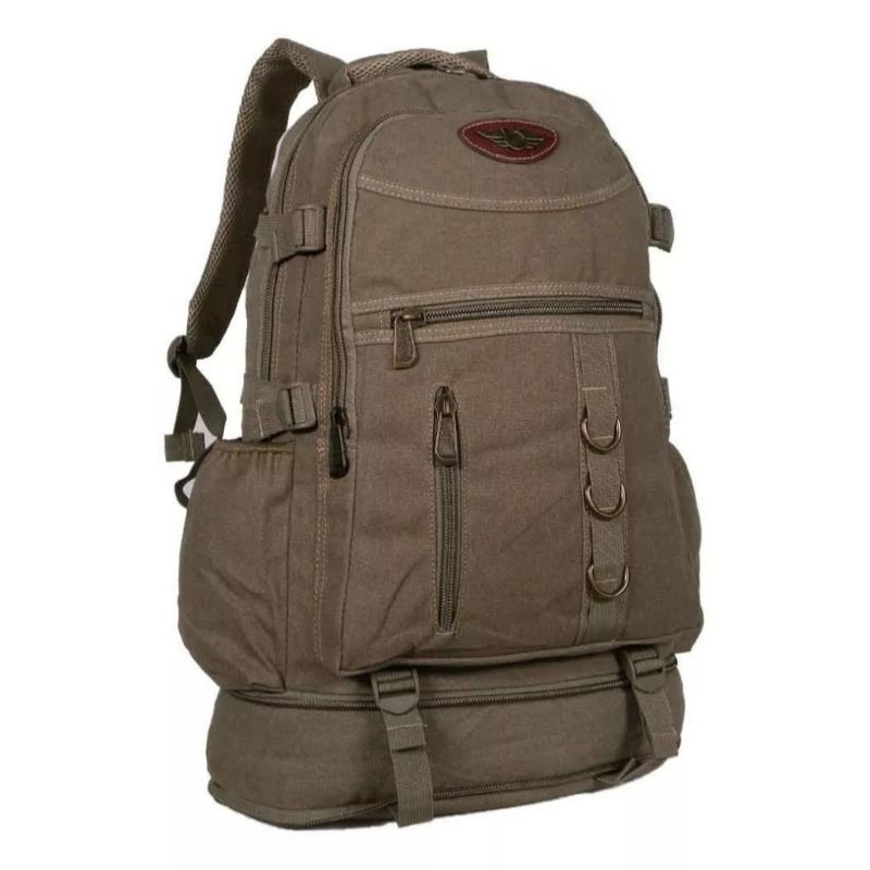 Mochila De Lona Reforçada Para Acampar Viagem Trilha Esportiva Expansível Premium 100%Lona KV3002