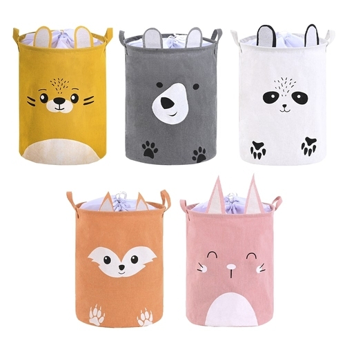 Cesto de Roupa Organizador de Brinquedos Dobrável Estampa de Bichinhos Infantil