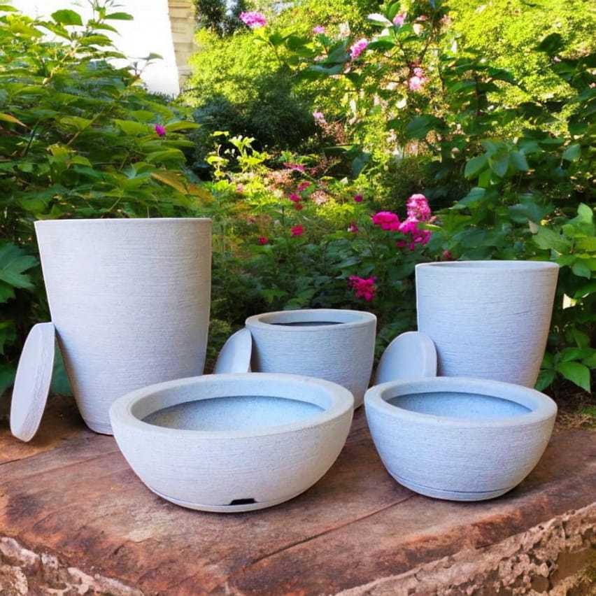 Kit 5 Vasos Escovado Para Plantas ou Flores Coluna Bojo N1, N2 e N3 + Bacia N1 e N2 Luxo Decor em Oferta na Shopee