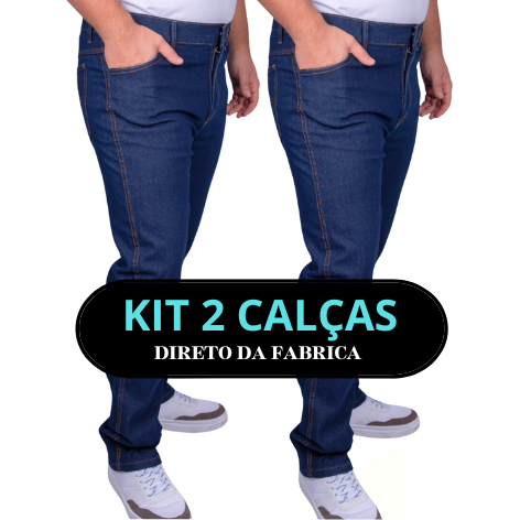 Kit 2 Calça Jeans Masculina Elastano Lycra Preto Azul Escuro em Oferta na Shopee