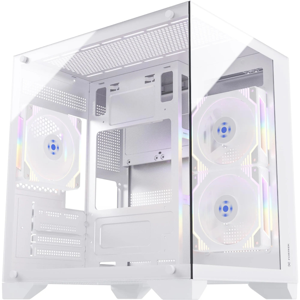 Gabinete Gamer Fortrek Clarity, Mid Tower, Vidro Temperado, MATX, Branco, Sem Fonte, Sem Fans