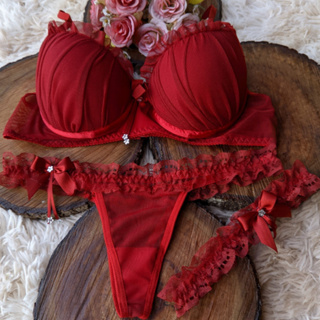 Conjunto Sutiã e Calcinha Sensual Fio Dental Lingerie Com Perneirinha em Oferta na Shopee