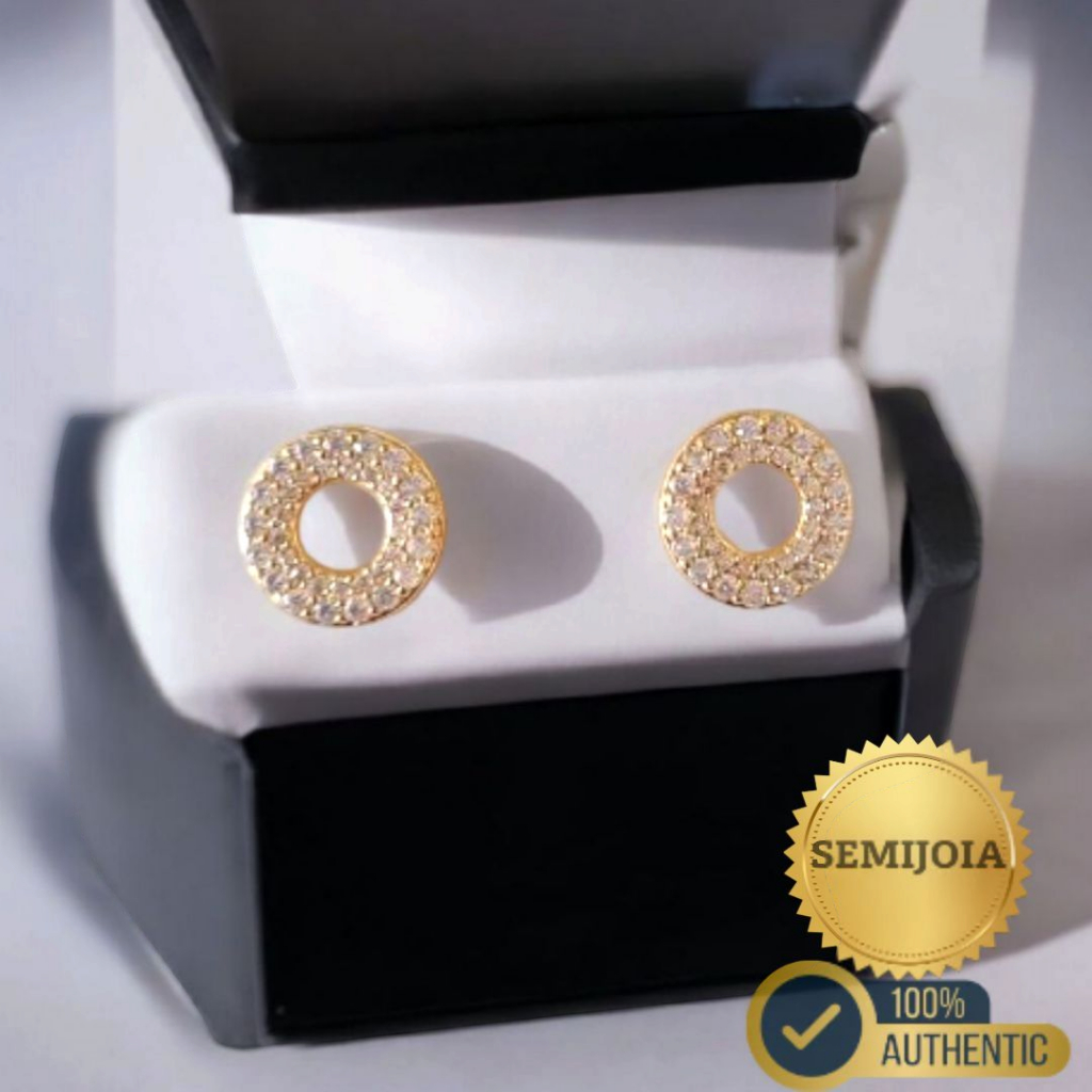 Brinco Redondo Vazado Semijoia Cravejado em Banho de Ouro ou Banho de Ródio Elegância e Sofisticação