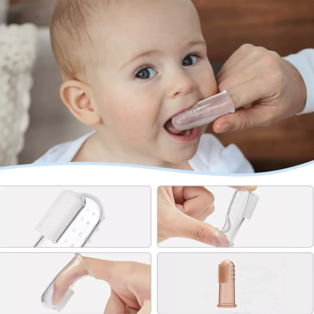 Escova de Dentes Massageadora de Dedo Para Bebê, Pet C/ Estojo Higiene Bucal Gengiva Limpeza Cuidado