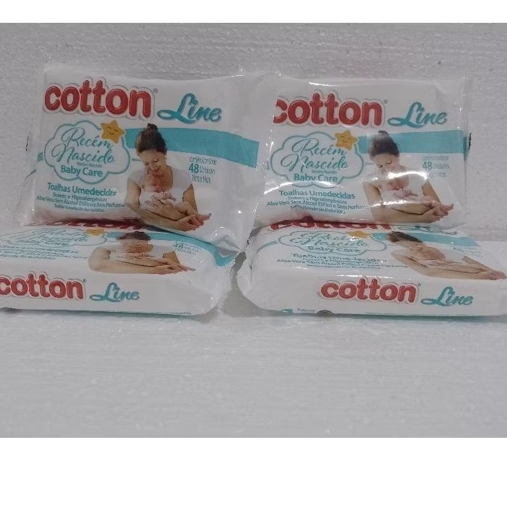 Kit com 4 pacotes de Toalhas umedecidas recém nascido cotton line com 48 unidades