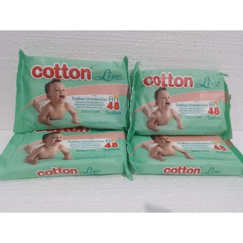 kit com 4 pacote toalhas umedecidas cotton line com 48 unidades