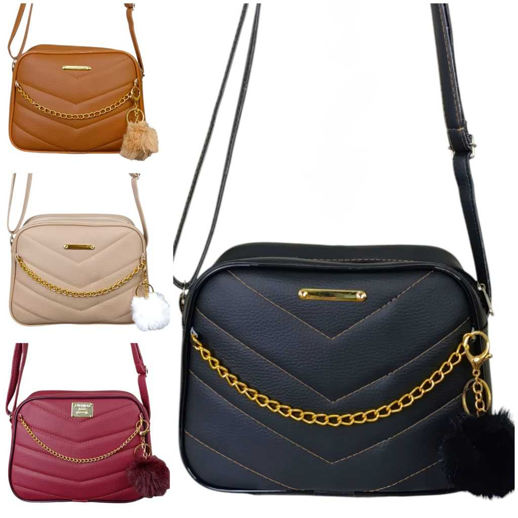 Bolsa Feminina Elegante Alça Transversal  Pequena  C/ Chaveiro Pompom em Oferta na Shopee