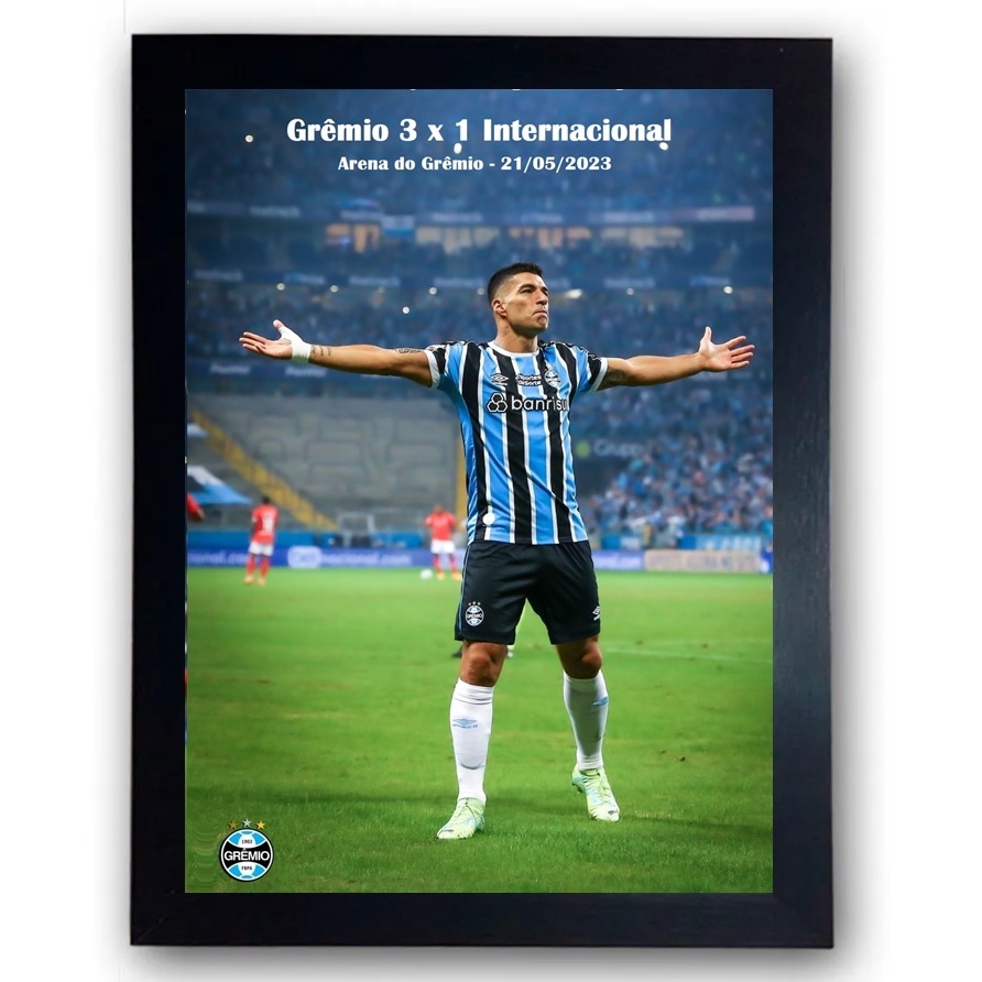 Quadro Luis Suárez Grêmio 3 X 1 Inter moldurado Grande 30x40 cm A3 (com vidro)