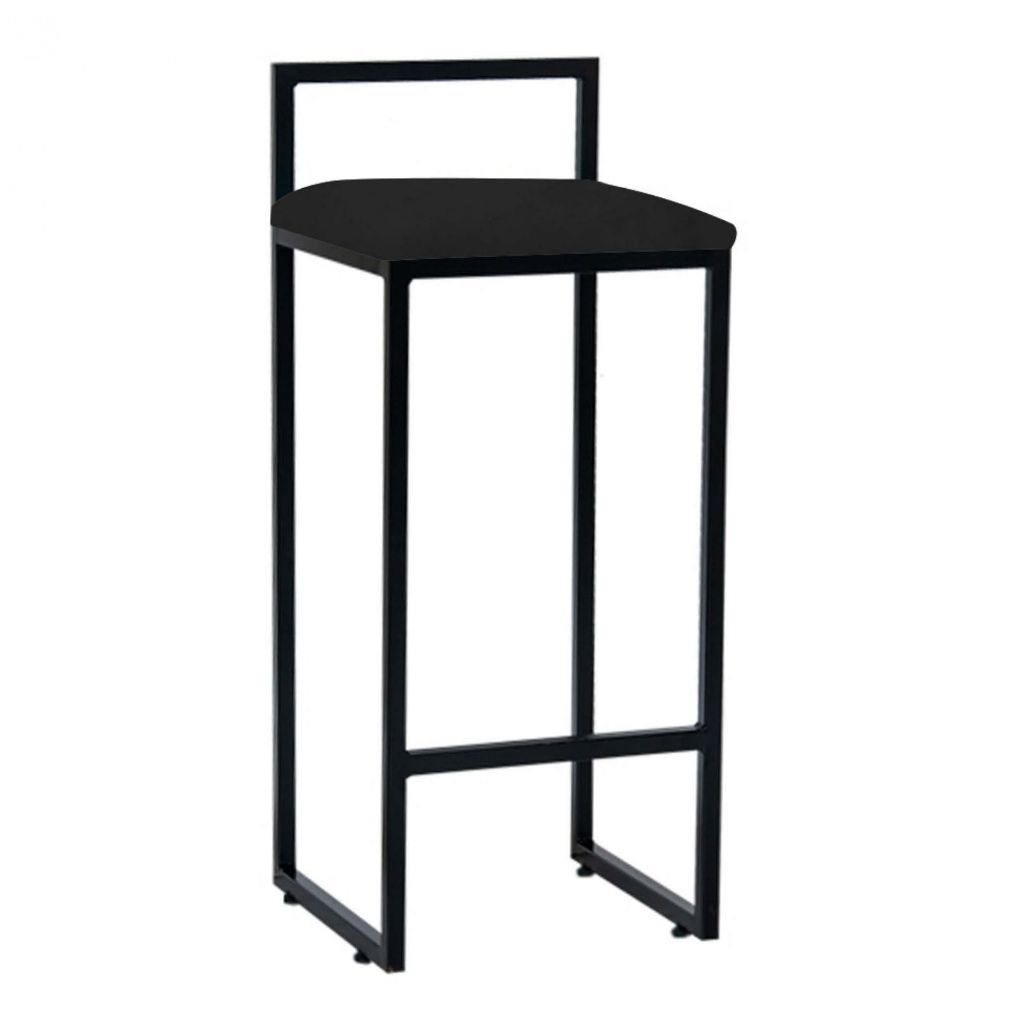 Banqueta Jade Slim Alta  Industrial Cozinha Bar Balcão Bistrô Ferro Preto Suede Preto