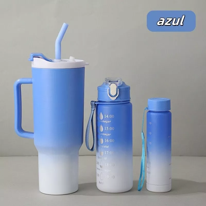 Kit 3 Garrafa Copo Agua Squeeze C/ Adesivos Lembretes beber Agua Tendencia NOVA