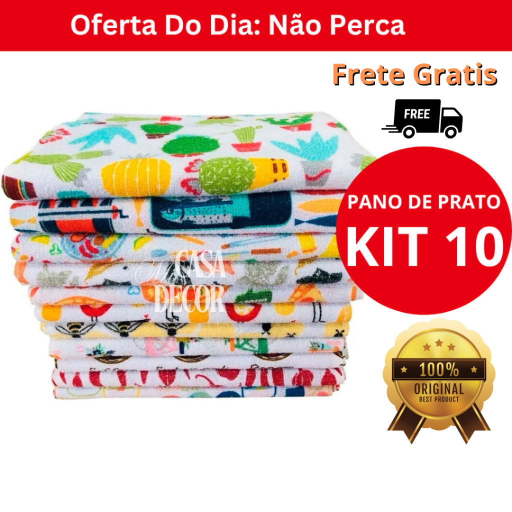 Pano de Copa Atoalhado Felpudo Grosso  Algodão Kit 10 Peças
