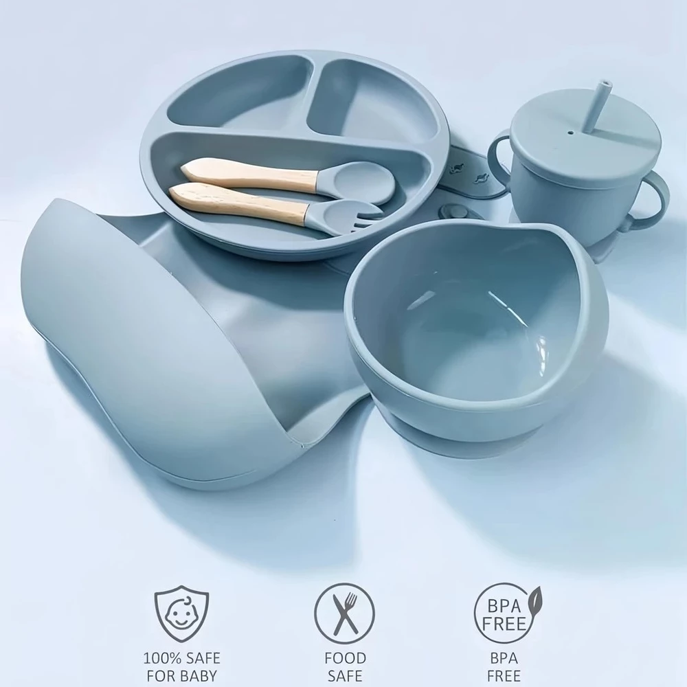 Conjunto Prato Kit De Alimentação Silicone Bebê Talheres De Mesa Para Bebês silicone De Prato Jantar Tigela