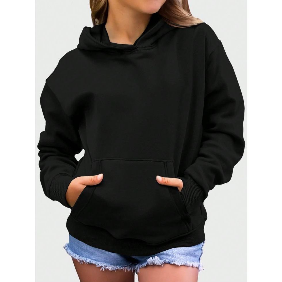 Moletom Feminino Canguru Blusa De Frio Liso Preto Estiloso Casaco Com Capuz Envio Rápido em Oferta na Shopee