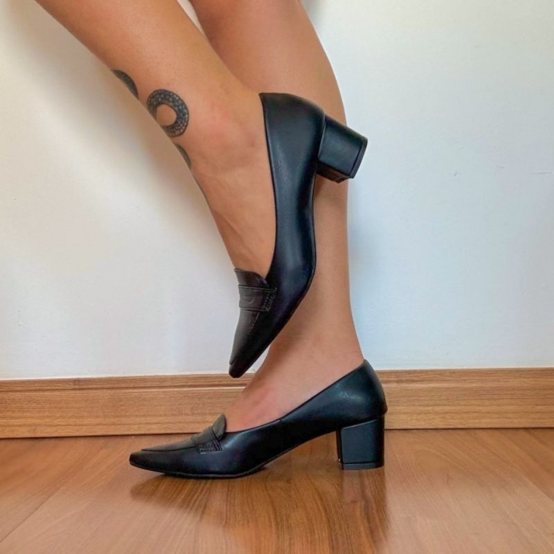 Sapato Feminino Social Salto Bloco Baixo Mocassim Elegante Confortável em Oferta na Shopee