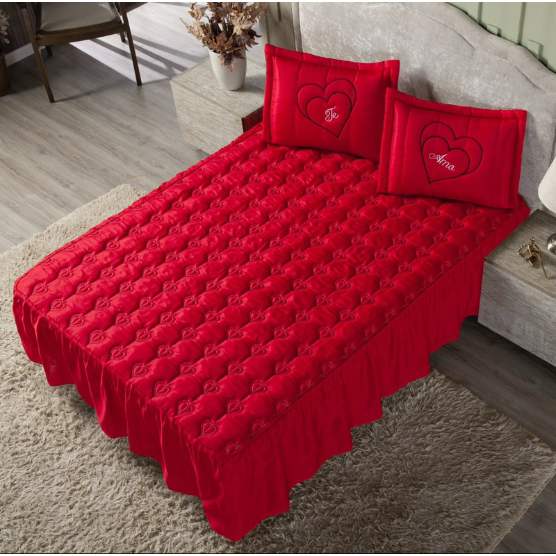 COLCHA CASAL PADRÃO 3 PEÇAS TE. AMO em Oferta na Shopee