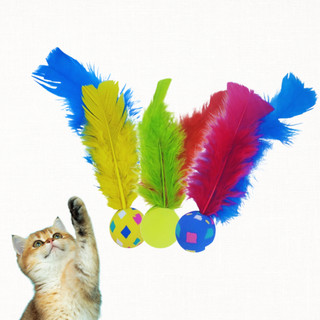 Bolinha para Gato Brinquedo Ping Pula Com Penas Coloridas - 1 Unidade