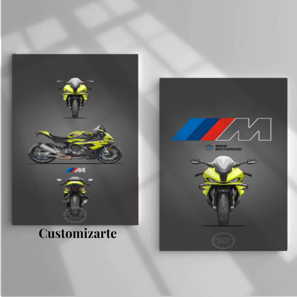 Kit 2 Quadros Decorativos/ Moto Esportiva BMW S1000rr, Para Oficina, Sala, Escritório, Quarto, Oficina, MDF 20x28.