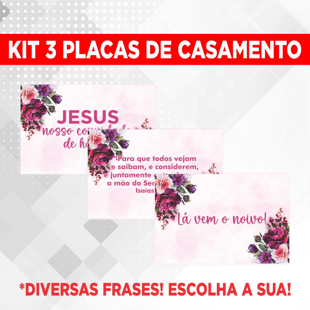 Kit Placa De Casamento Floral Fúcsia / Rosa Pink - 3 Plaquinhas Decorativas Entrada Noiva Noivo Pajem Daminha Cortejo