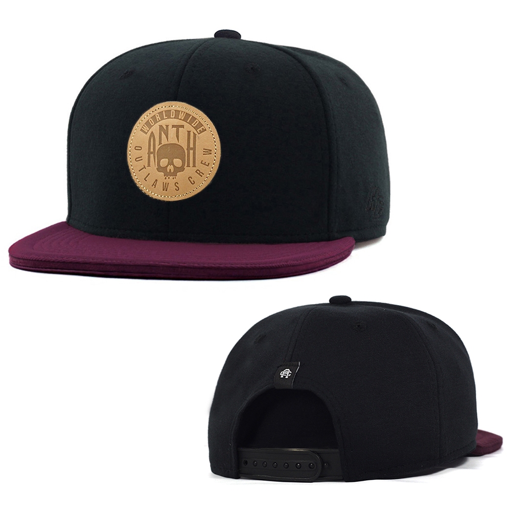 Boné Anth Co. Ollie Preto Vinho Aba Reta Aberto Com Regulagem Snapback em Oferta na Shopee
