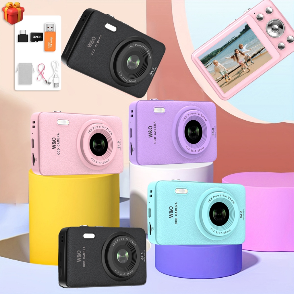 Câmera digital HD 1080P, Câmera digital infantil com zoom 16x, filmadora de 44MP, Câmera para iniciantes