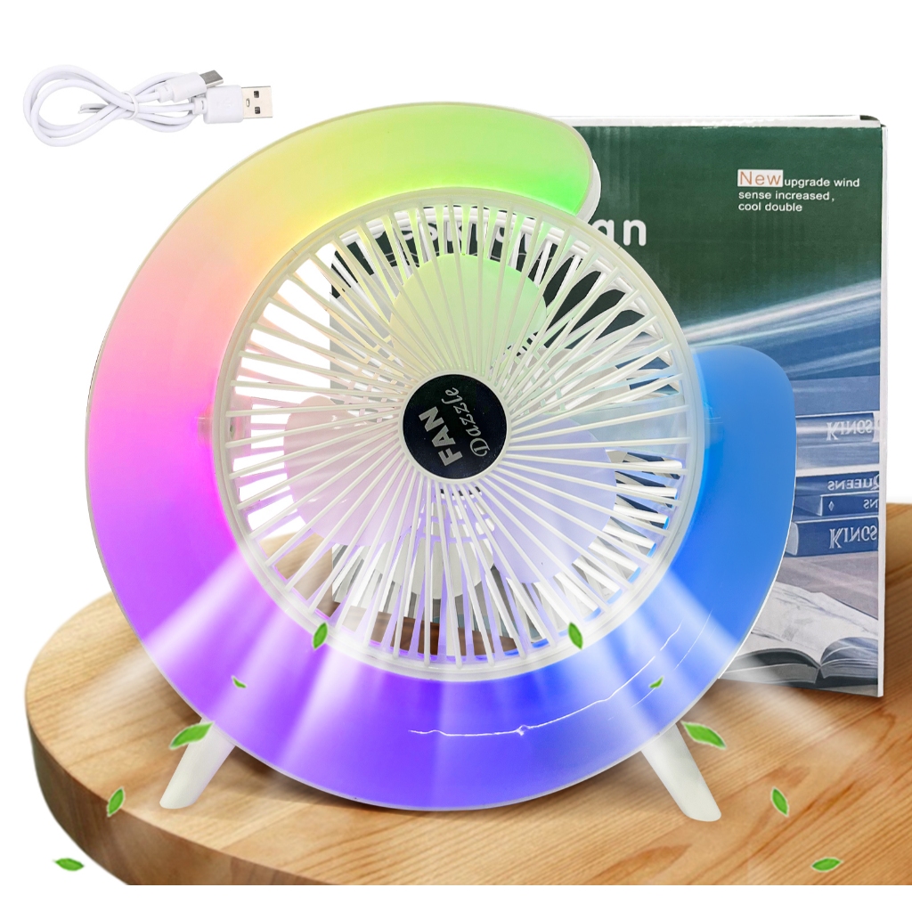Mini Ventilador de Mesa Silencioso Portátil Colorido Led Colorida RGB Desktop Vento Fresco GABI SHOP