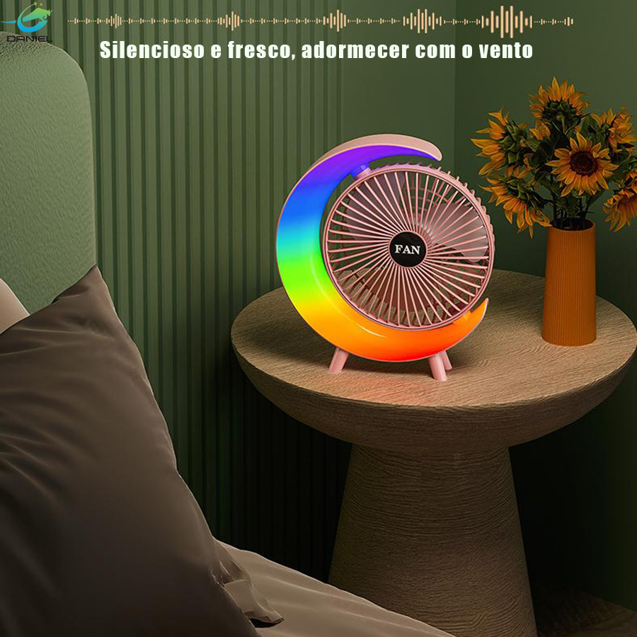 Mini ventilador silencioso noturno de alta qualidade Luz ambiente noturna Ventilador de mesa Ventilador portátil